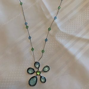 Lia Sophia necklace.   Silver chain with light green and blue stones